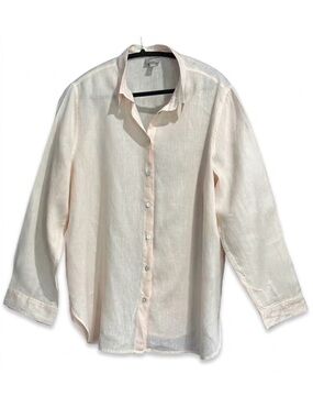 J. Jill Love Linen Peach Blossom Essential Button Down 100% Linen Size Large